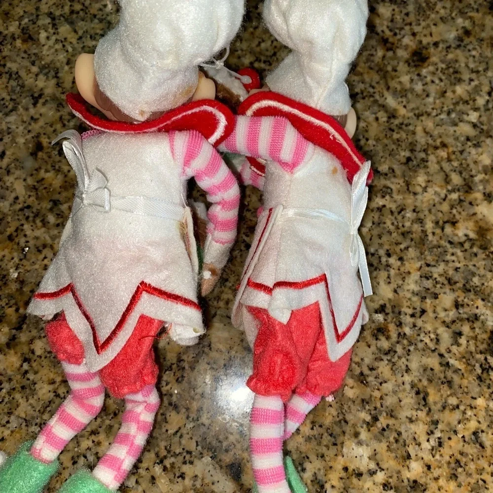 2 Vintage 11” Christmas Knee Hugger Posable Rubber Face Baking Festive Elfves
